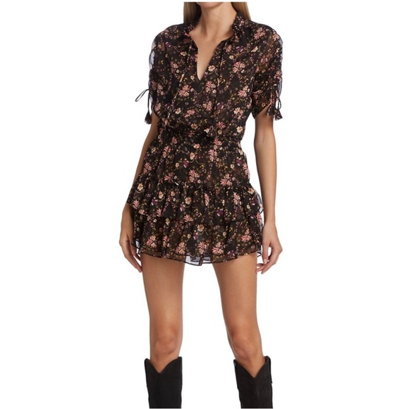 MISA Los Angeles Becca Dainty Floral Ruffled Mini Dress Romantic Tiered - Picture 1 of 16